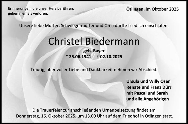 Trauer Christel Biedermann Trauer Christel Biedermann
