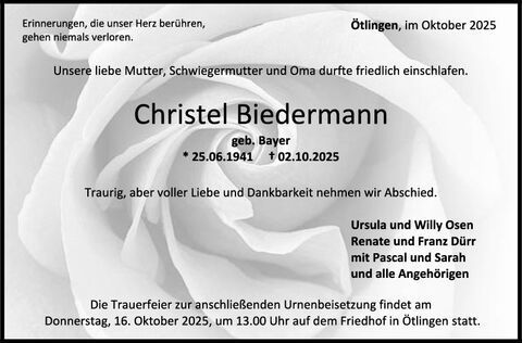 Trauer Christel Biedermann Trauer Christel Biedermann