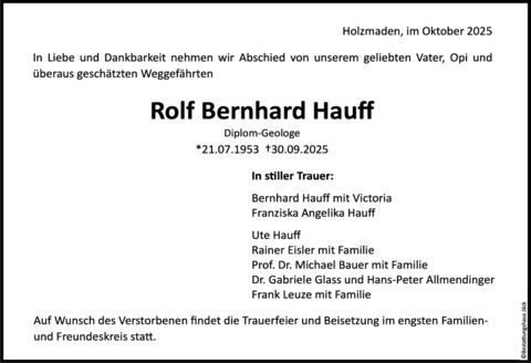 Trauer Rolf Bernhard Hauff Trauer Rolf Bernhard Hauff