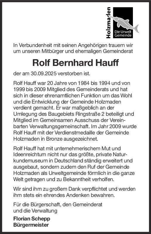 Nachruf Rolf Bernhard Hauff Nachruf Rolf Bernhard Hauff