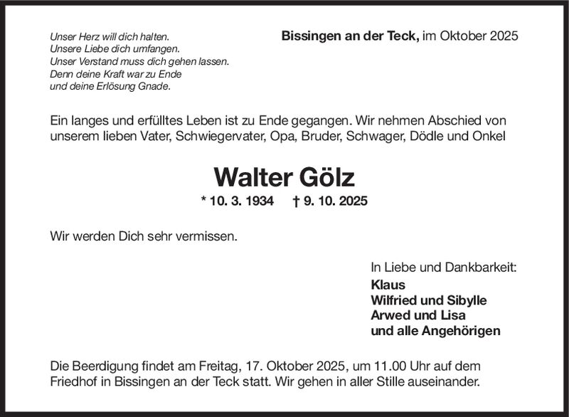 Trauer Walter Gölz Trauer Walter Gölz
