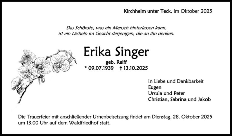 Trauer Erika Singer Trauer Erika Singer