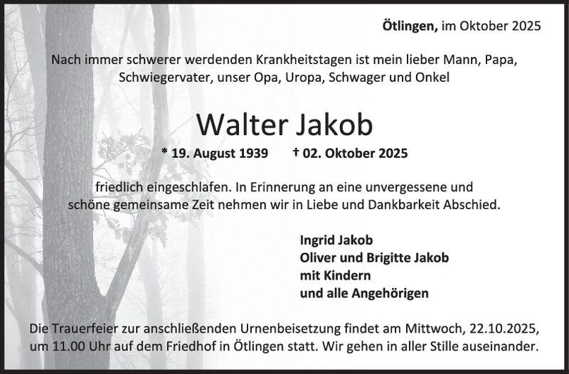 Trauer Walter Jakob Trauer Walter Jakob