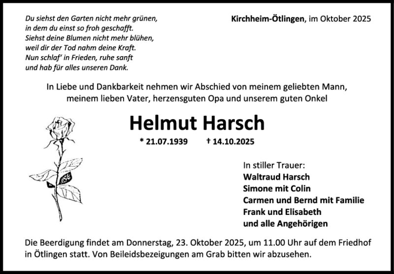Trauer Helmut Harsch Trauer Helmut Harsch