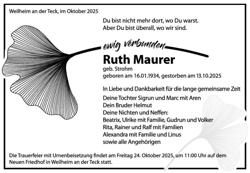 Trauer Ruth Maurer Trauer Ruth Maurer