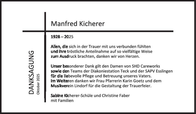 Danksagung Manfred Kicherer Danksagung Manfred Kicherer