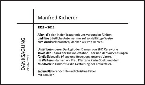 Danksagung Manfred Kicherer Danksagung Manfred Kicherer